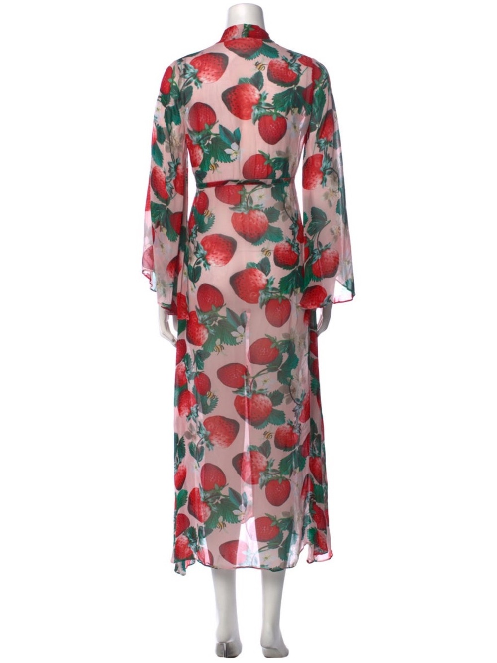 Sheer Strawberry-Print Long Kimono Tunic - Pink/Red - Picture 2 of 16